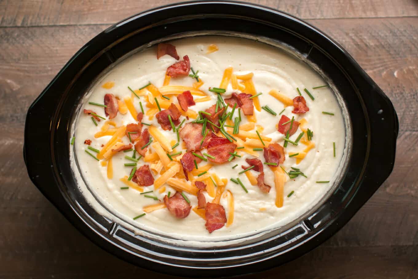 Easy homemade potato soup in a crockpot.