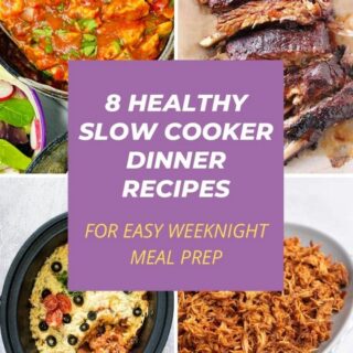 8 Healthy slow cooker dinner recipes for easy weeknight meal prep collage.