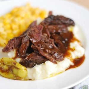 A plate of slow cooker Mississippi roast.