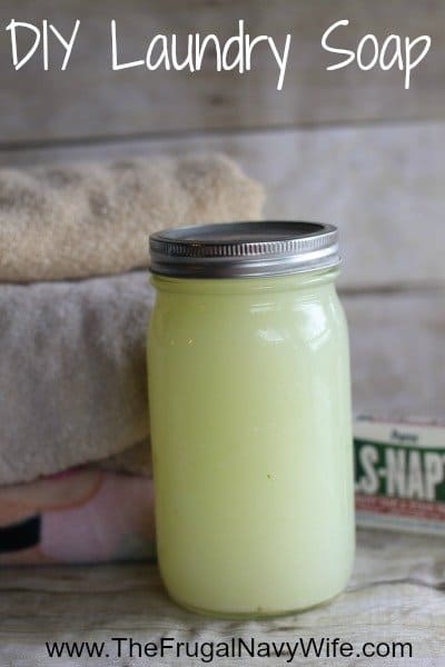 DIY Laundry Soap, a mason jar with liquid laundry soap.