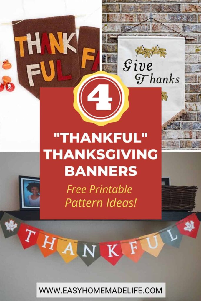 Thankful Thanksgiving banners, Free printable pattern ideas collage.