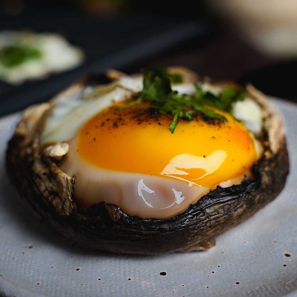 A close up photo of a mushroom egg cup.