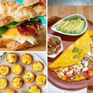 Breakfast recipes with eggs collage.