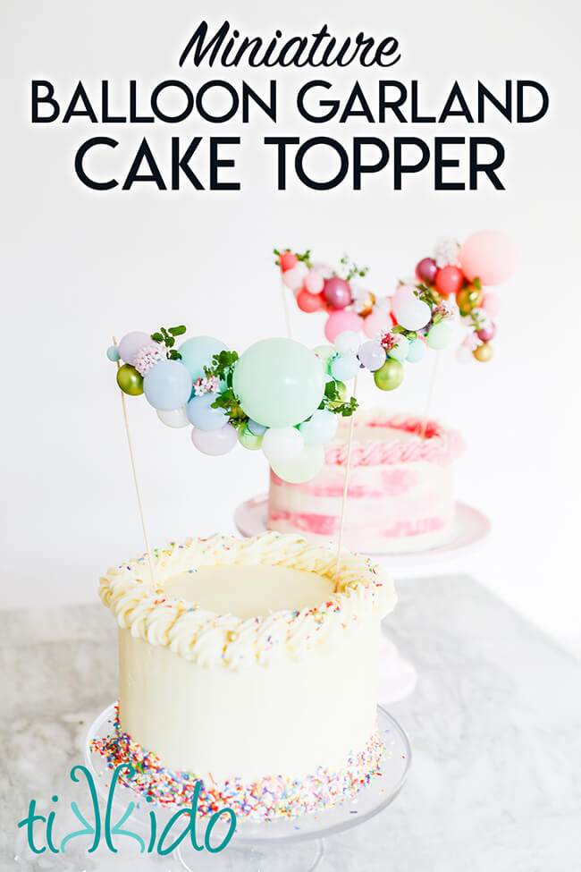 Miniature balloon garland cake topper.