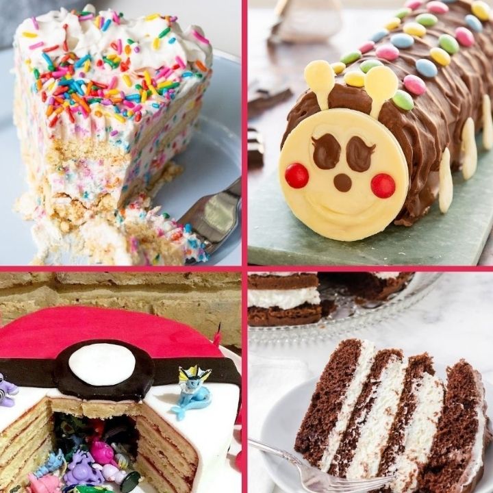 Birthday cake for boys recipe collage.