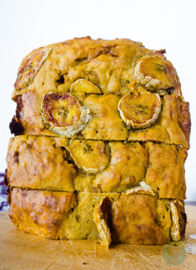 A stack of sliced banana bread.