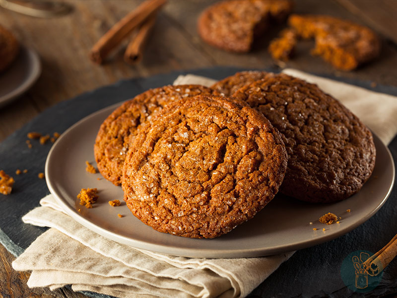 Two ginger cookies on a plate.