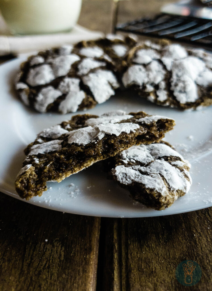 A plate of earthquake cookies with one broken in half.