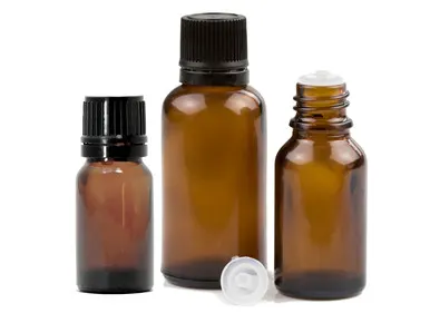 Amber glass essential oil bottle