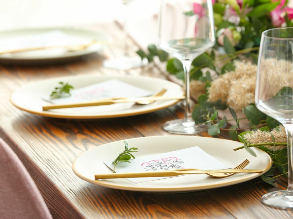 Table set for beautiful mother's day dinner.