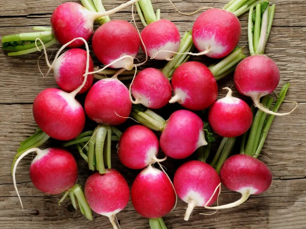 Prepped whole radishes ready to cook.