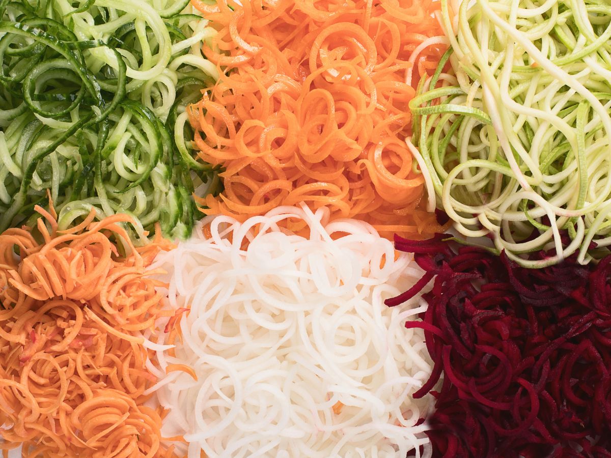 close up of different types of veggie noodles