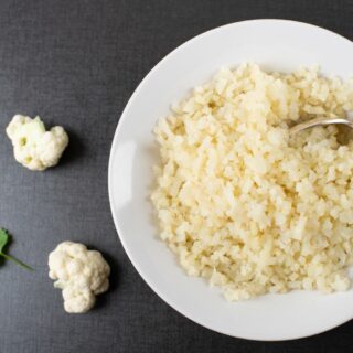 cauliflower rice in a white bowl