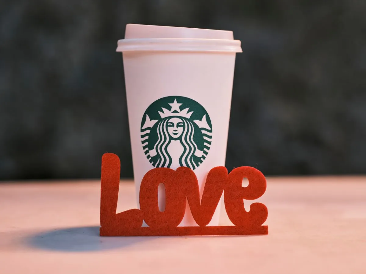 A cup of starbucks drinks. The word "love" in front of it.