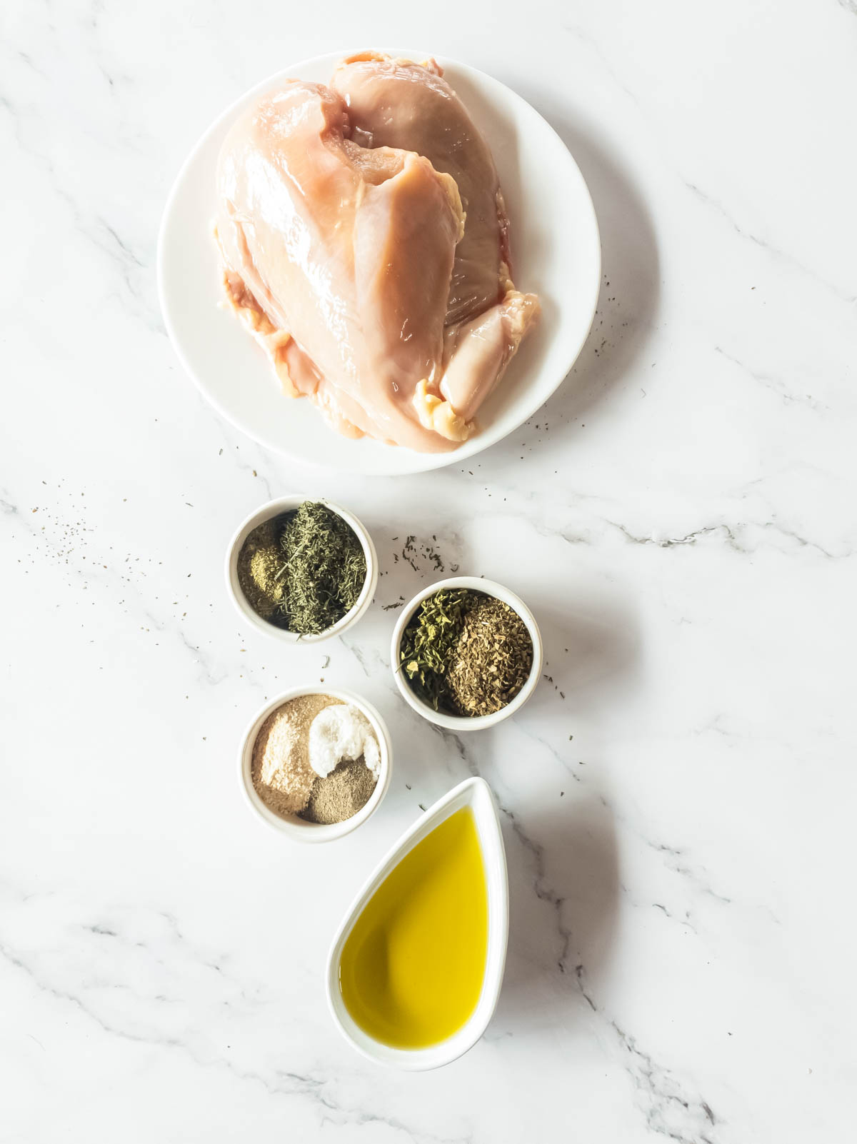 A picture of Texas Roadhouse chicken ingredients on marble background.
