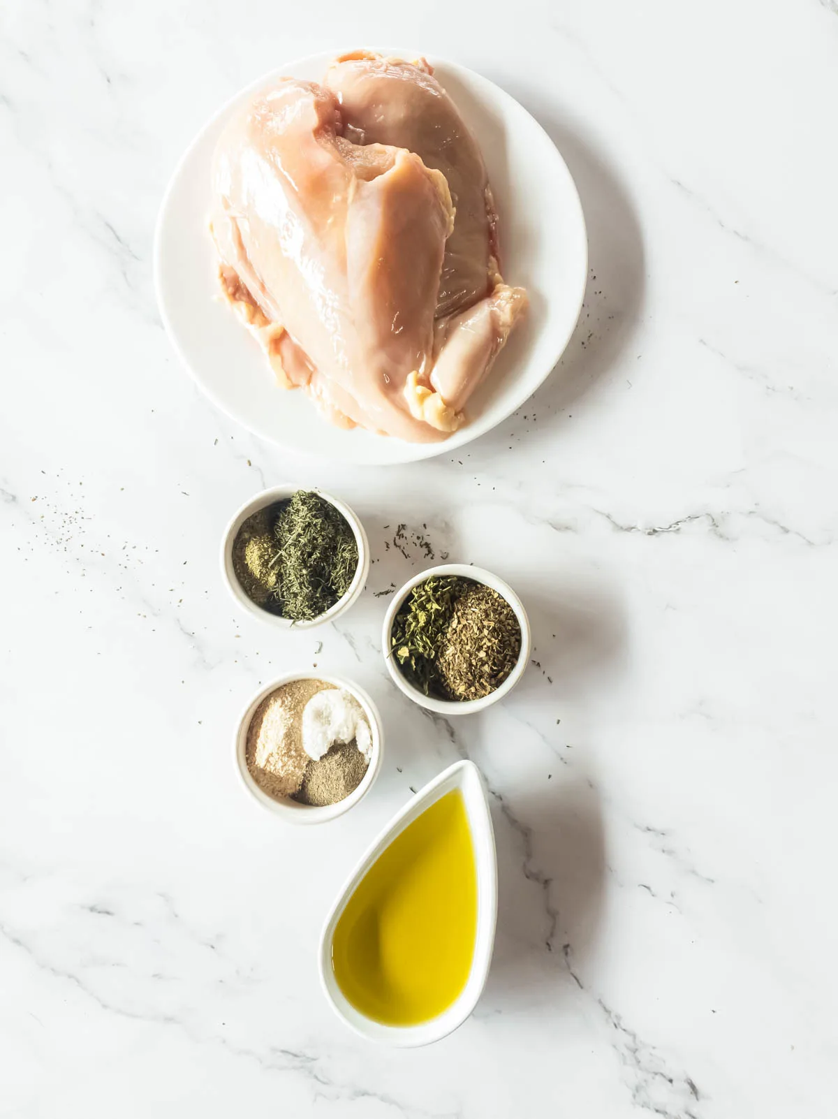 A picture of Texas Roadhouse chicken ingredients on marble background.