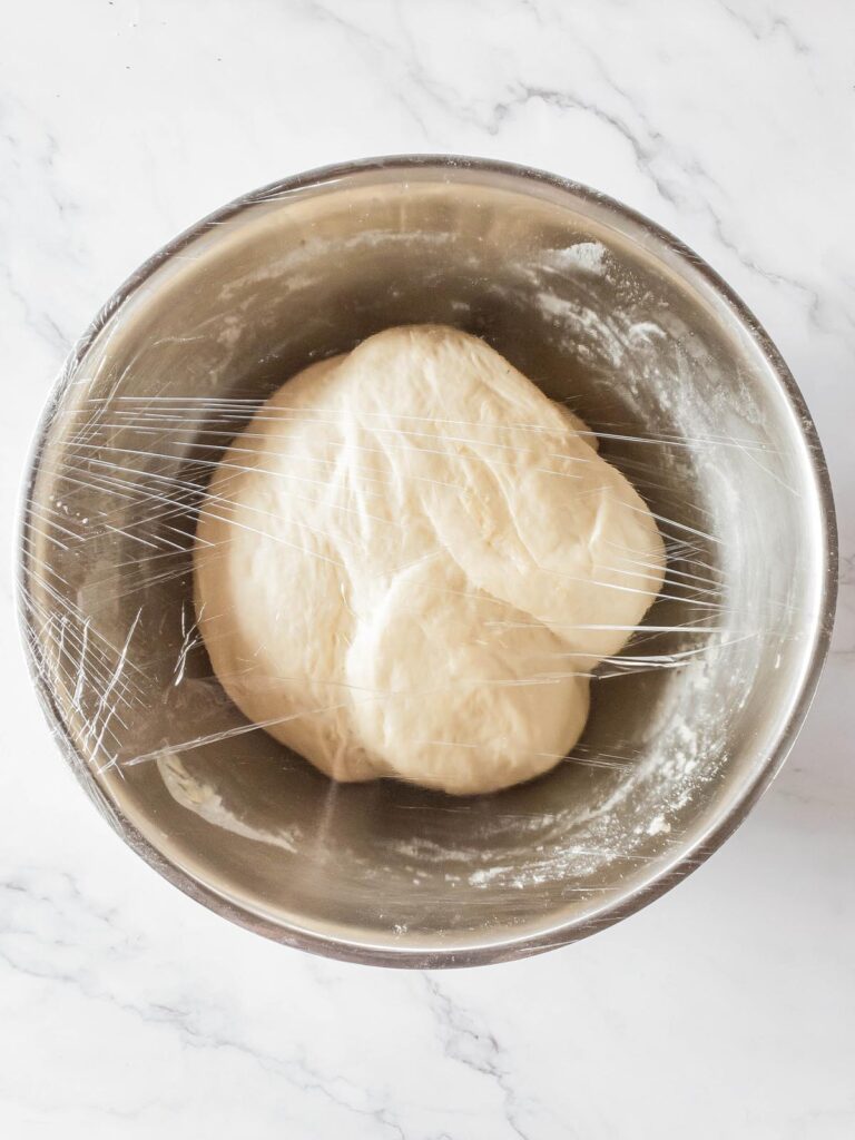 A picture of dough after resting for the first rise.