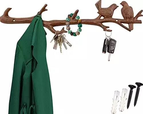 Cast Iron Birds On Branch Hanger Rack with 6 Hooks