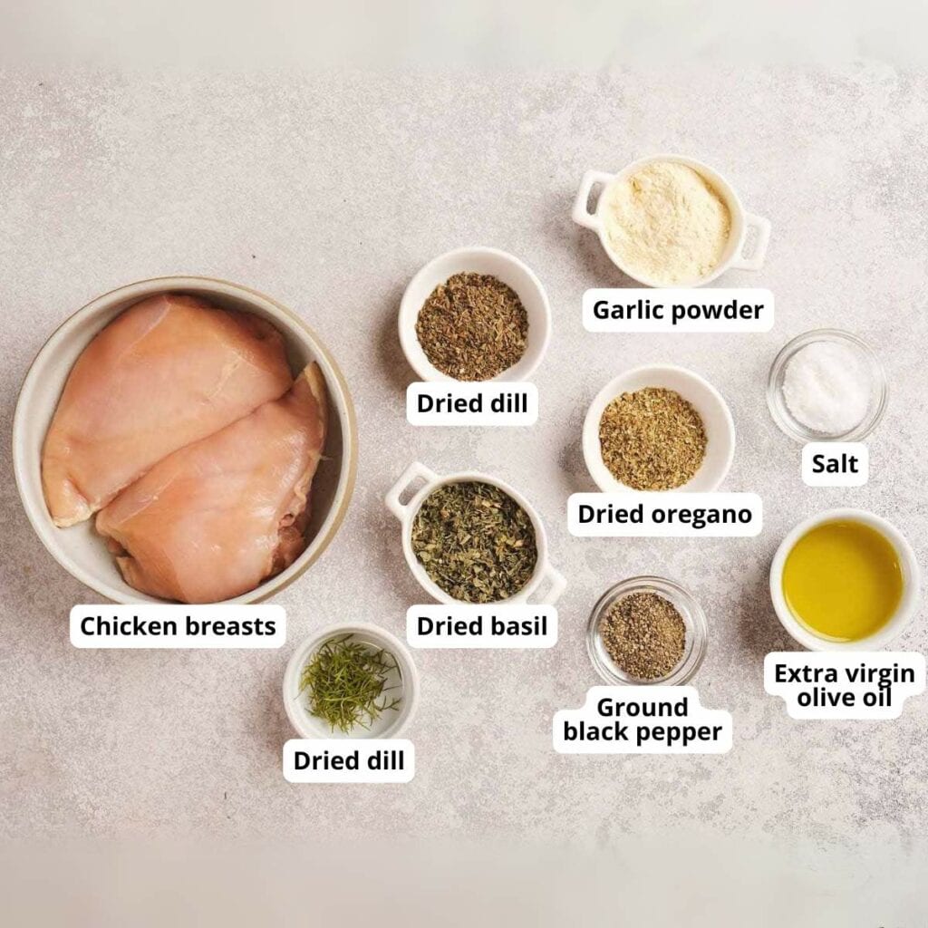 Ingredients for Texas roadhouse chicken on a light colored surface.