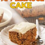 Text overlay says "Moist & Fluffy Applesauce Cake.