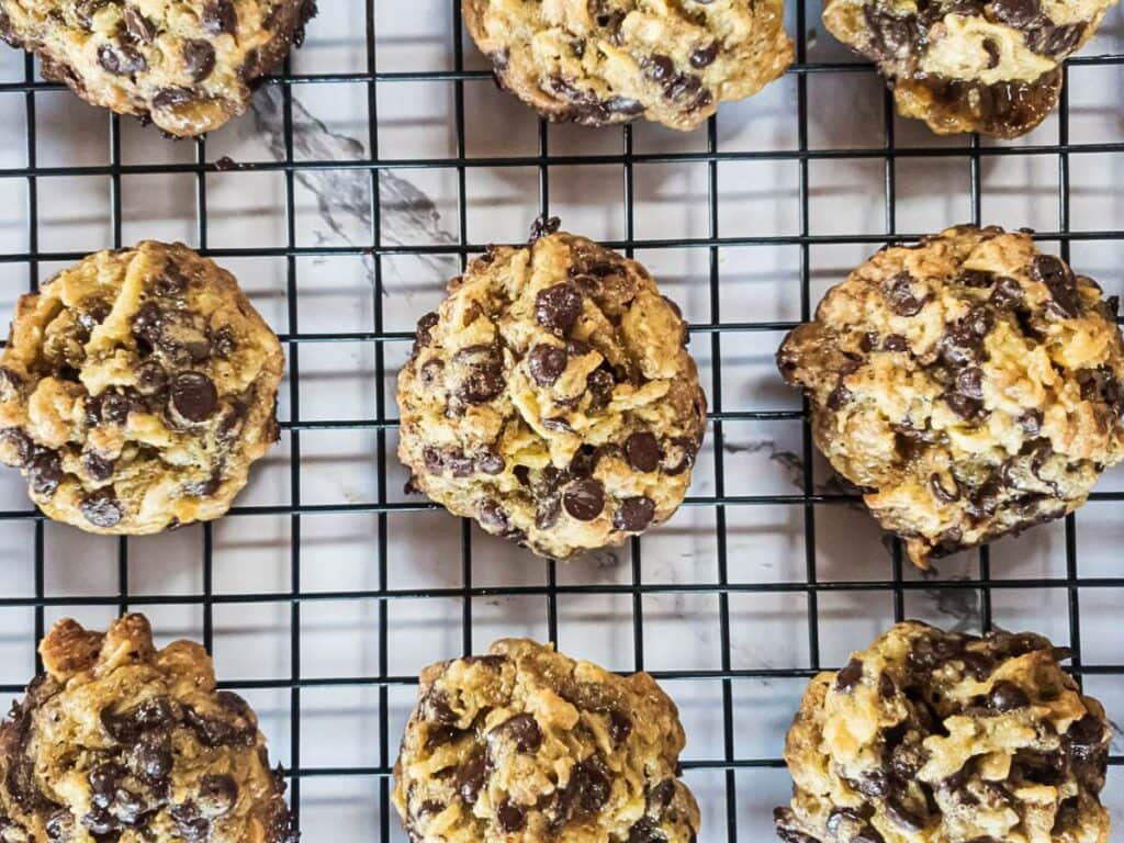 Magic cookies cooling on a wire rack.